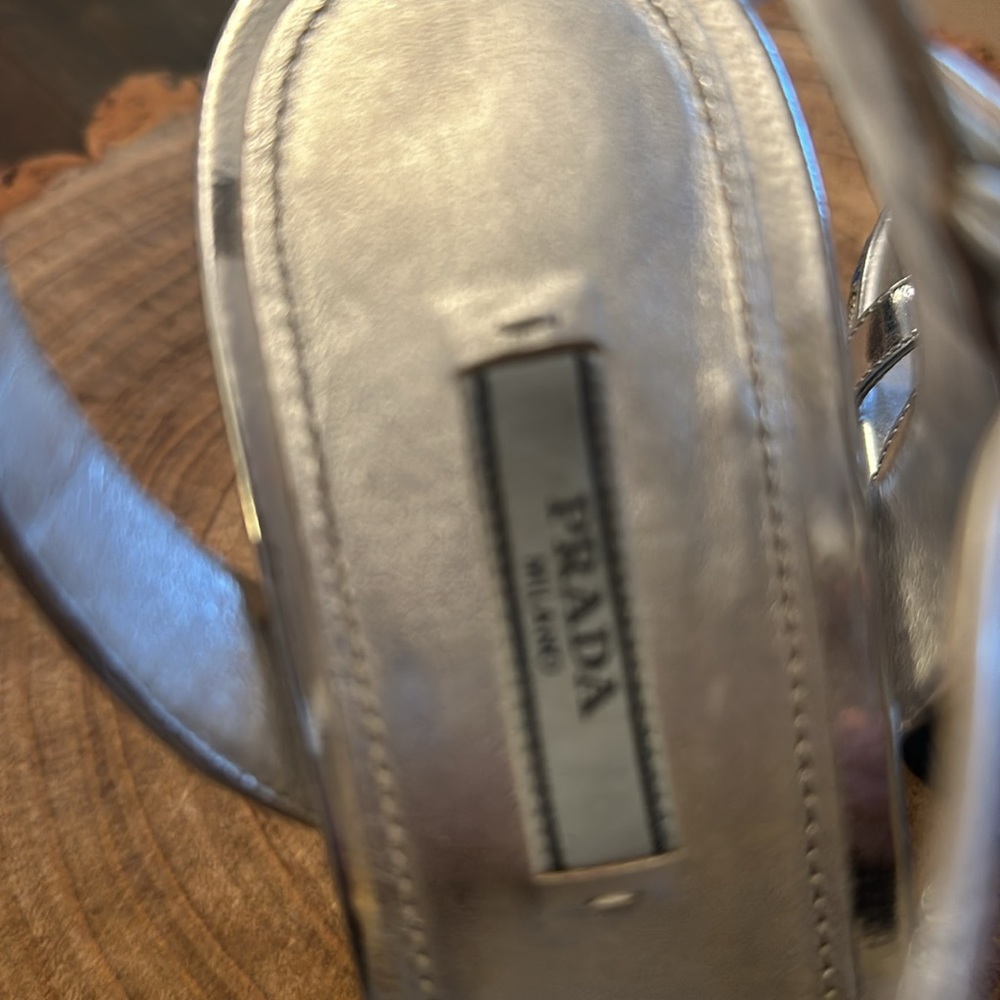 Prada Metallic Silver Brocade Platform Heels - Picture 9 of 9